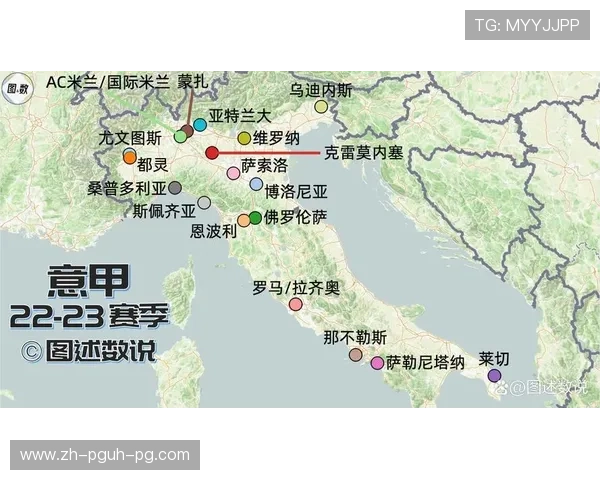 意甲球队在意大利地图上的地理分布图